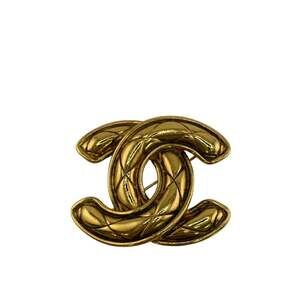 CHANEL Authentic Gold Logo Brooch